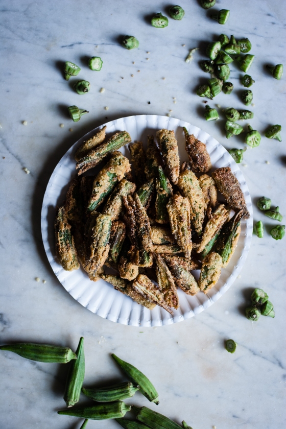 Smashed Cayenne + Cornmeal Crusted Fried Okra | for the love of the south